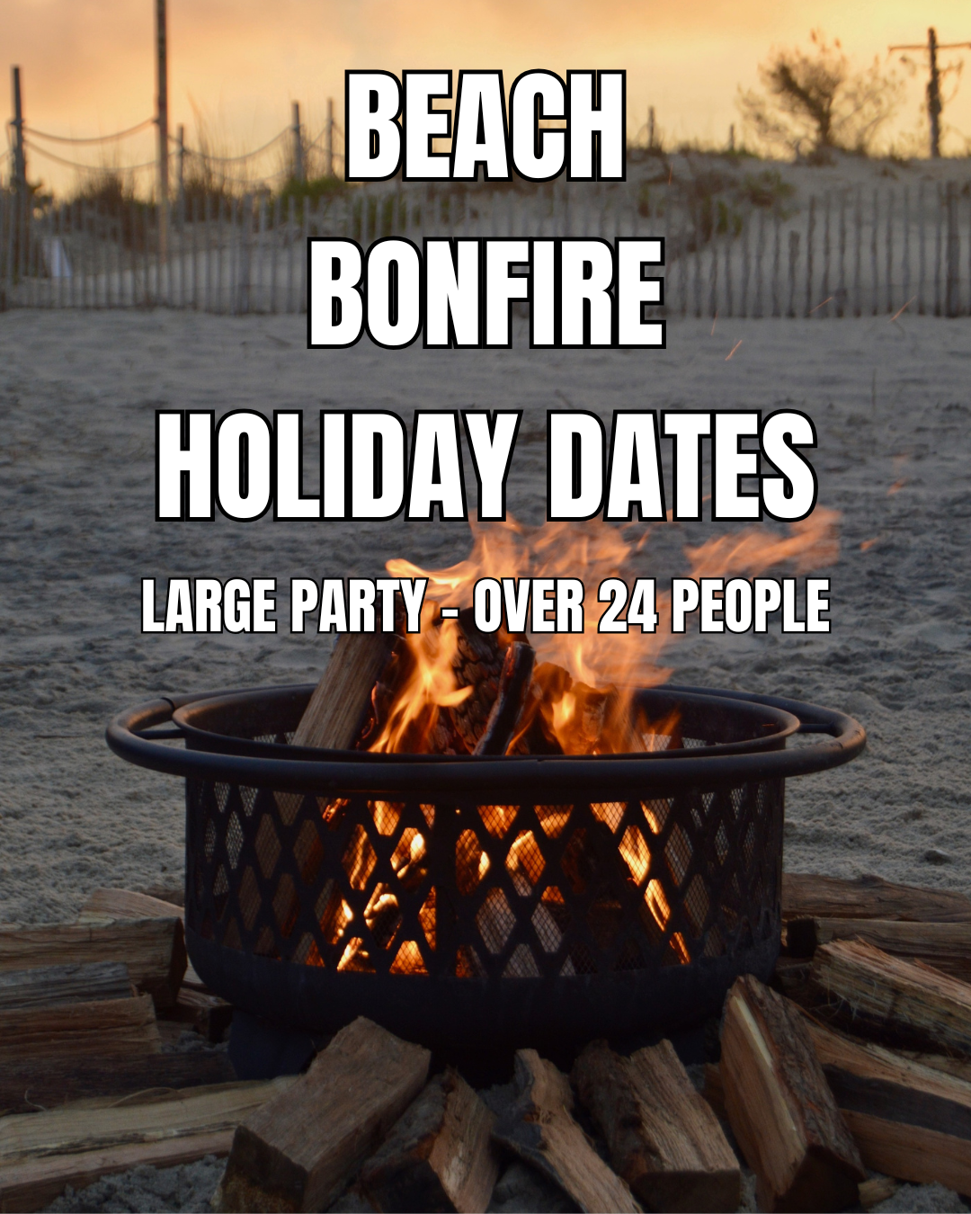 Beach Bonfire HOLIDAYS Large Party 24+ People